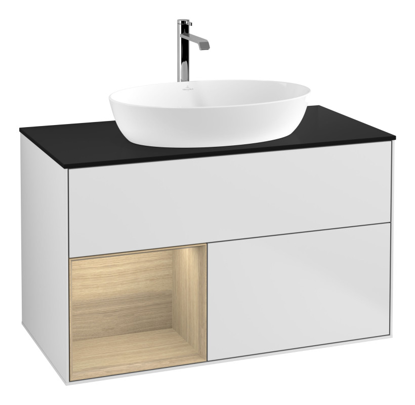 Тумба под раковину Villeroy & Boch Finion 100х50,1 см с подсветкой МДФ белый матовый лак/стекло черное матовое G772PCMT