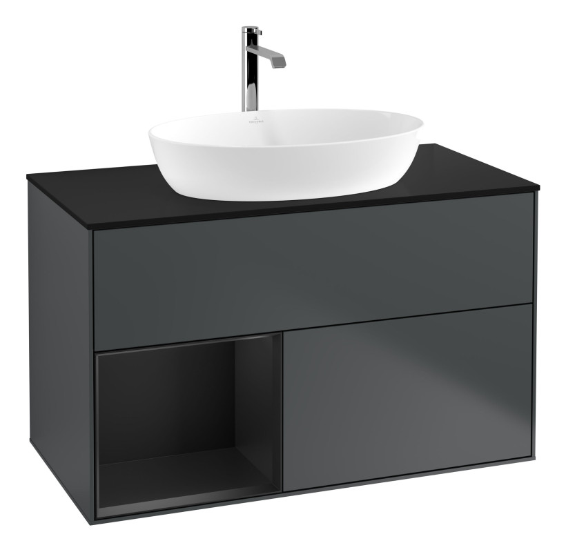 Тумба под раковину Villeroy & Boch Finion 100х50,1 см с подсветкой МДФ темно-синий матовый лак/стекло черное матовое G772PDHG