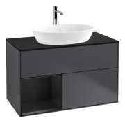 Тумба под раковину Villeroy & Boch Finion 100х50,1 см с подсветкой МДФ темно-синий матовый лак/стекло черное матовое G772PDHG