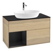 Тумба под раковину Villeroy & Boch Finion 100х50,1 см с подсветкой МДФ шпон дуба/стекло черное матовое G772PDPC