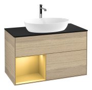 Тумба під раковину Villeroy & Boch Finion 100х50,1 см із підсвічуванням МДФ шпон дуба/скло чорне матове G772HFPC