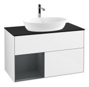 Тумба під раковину Villeroy & Boch Finion 100х50,1 см з підсвічуванням МДФ білий глянцевий лак/скло чорне матове G772HGGF