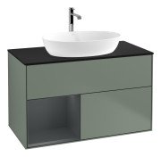 Тумба під раковину Villeroy & Boch Finion 100х50,1 см із підсвічуванням МДФ оливковий матовий лак/скло чорне матове G772HGGM