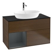 Тумба під раковину Villeroy & Boch Finion 100х50,1 см із підсвічуванням МДФ шпон волоського горіха/скло чорне матове G772HGGN