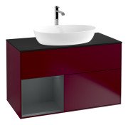 Тумба під раковину Villeroy & Boch Finion 100х50,1 см з підсвічуванням МДФ півонія матовий лак/скло чорне матове G772HGHB