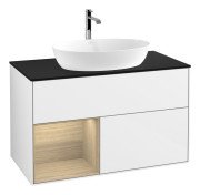 Тумба під раковину Villeroy & Boch Finion 100х50,1 см з підсвічуванням МДФ білий глянцевий лак/скло чорне матове G772PCGF