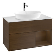 Тумба под раковину Villeroy & Boch Finion 100х50,1 см с подсветкой МДФ шпон грецкого ореха/стекло белое матовое F781GNGN