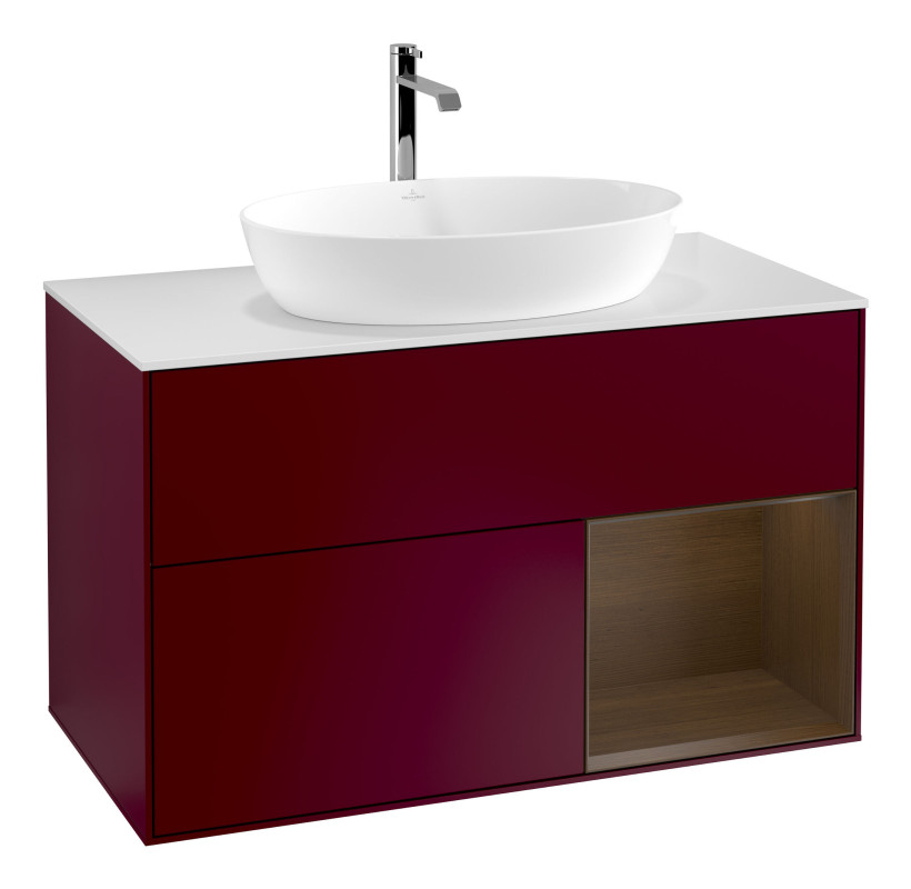 Тумба под раковину Villeroy & Boch Finion 100х50,1 см с подсветкой МДФ пион матовый лак/стекло белое матовое F781GNHB