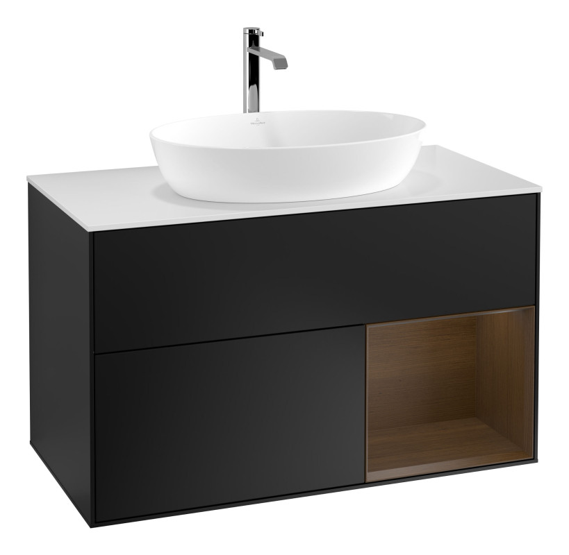 Тумба под раковину Villeroy & Boch Finion 100х50,1 см с подсветкой МДФ черный матовый лак/стекло белое матовое F781GNPD