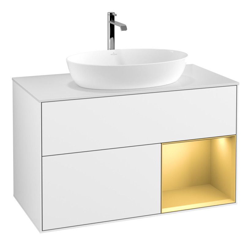 Тумба под раковину Villeroy & Boch Finion 100х50,1 см с подсветкой МДФ глянцевый белый лак/стекло белое матовое F781HFGF