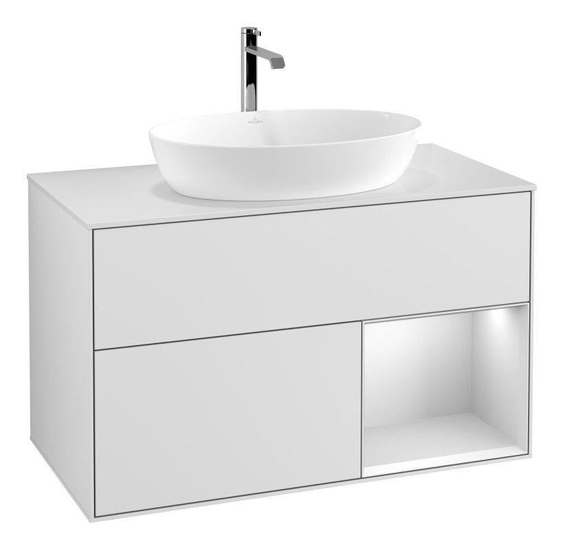 Тумба под раковину Villeroy & Boch Finion 100х50,1 см с подсветкой МДФ белый матовый лак/стекло белое матовое F781MTMT