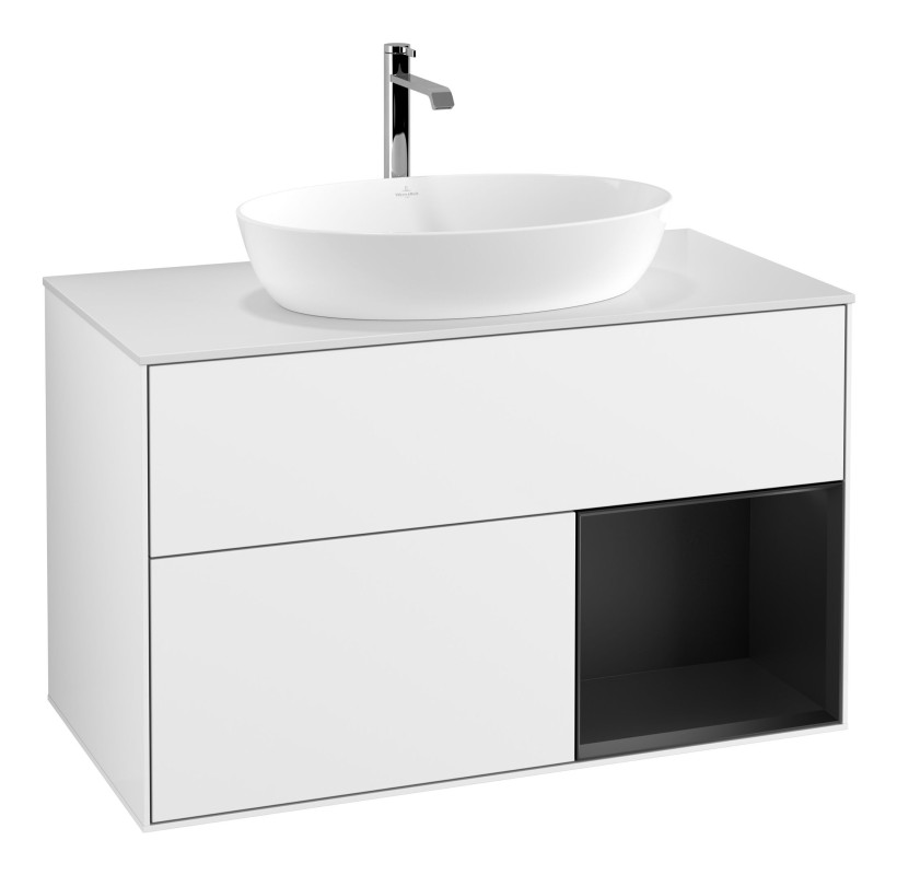 Тумба под раковину Villeroy & Boch Finion 100х50,1 см с подсветкой МДФ глянцевый белый лак/стекло белое матовое F781PDGF