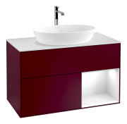 Тумба под раковину Villeroy & Boch Finion 100х50,1 см с подсветкой МДФ пион матовый лак/стекло белое матовое F781GFHB