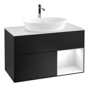 Тумба под раковину Villeroy & Boch Finion 100х50,1 см с подсветкой МДФ черный матовый лак/стекло белое матовое F781GFPD