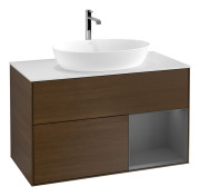 Тумба под раковину Villeroy & Boch Finion 100х50,1 см с подсветкой МДФ шпон грецкого ореха/стекло белое матовое F781GKGN