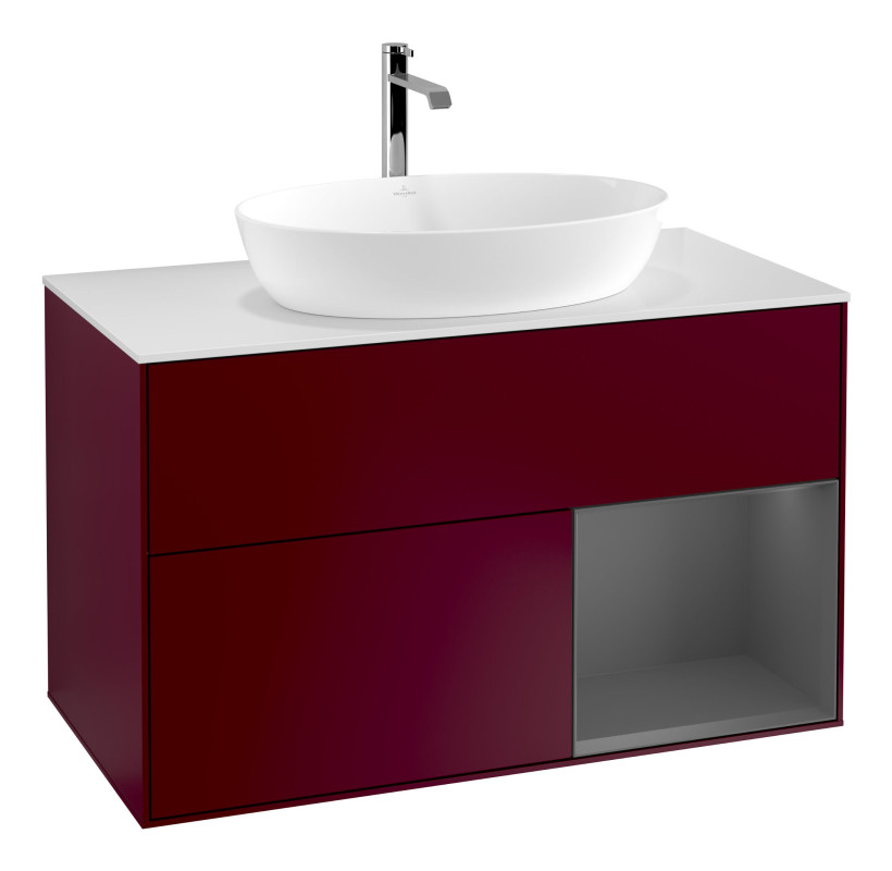 Тумба под раковину Villeroy & Boch Finion 100х50,1 см с подсветкой МДФ пион матовый лак/стекло белое матовое F781GKHB