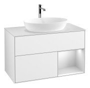 Тумба під раковину Villeroy & Boch Finion 100х50,1 см з підсвіткою МДФ білий глянцевий лак/скло біле матове F781MTGF