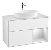 Тумба під раковину Villeroy & Boch Finion 100х50,1 см з підсвіткою МДФ білий глянцевий лак/скло біле матове F781MTGF