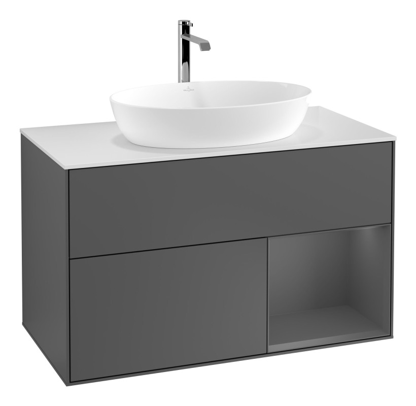 Тумба під раковину Villeroy & Boch Finion 100х50,1 см із підсвічуванням МДФ антрацит матовий лак/скло біле матове F781GKGK