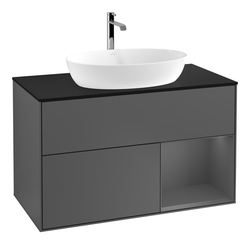 Тумба под раковину Villeroy & Boch Finion 100х50,1 см с подсветкой МДФ антрацит матовый лак/стекло черное матовое F782GKGK