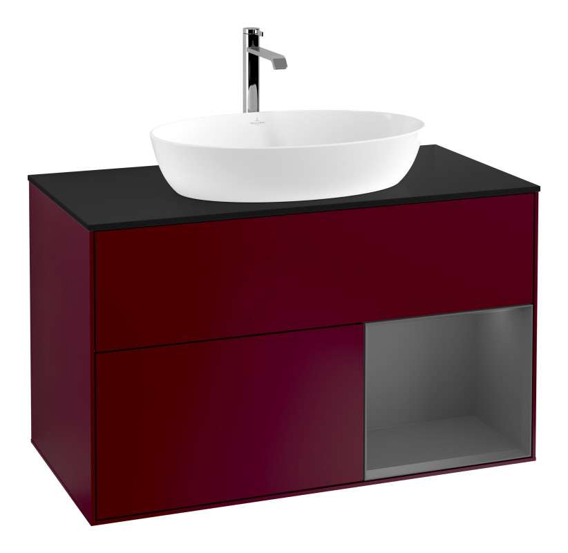 Тумба під раковину Villeroy & Boch Finion 100х50,1 см з підсвічуванням МДФ півонія матовий лак/скло чорне матове F782GKHB