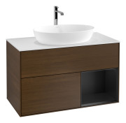 Тумба под раковину Villeroy & Boch Finion 100х50,1 см с подсветкой МДФ шпон грецкого ореха/стекло белое матовое F781PDGN