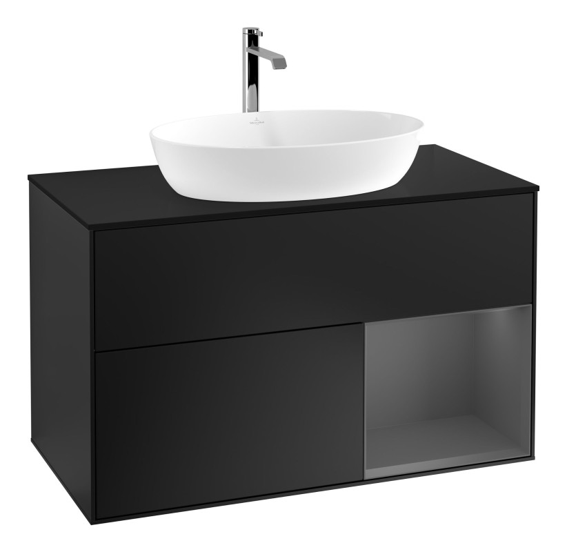 Тумба под раковину Villeroy & Boch Finion 100х50,1 см с подсветкой МДФ черный матовый лак/стекло черное матовое F782GKPD