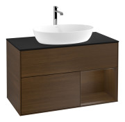 Тумба под раковину Villeroy & Boch Finion 100х50,1 см с подсветкой МДФ шпон грецкого ореха/стекло черное матовое F782GNGN