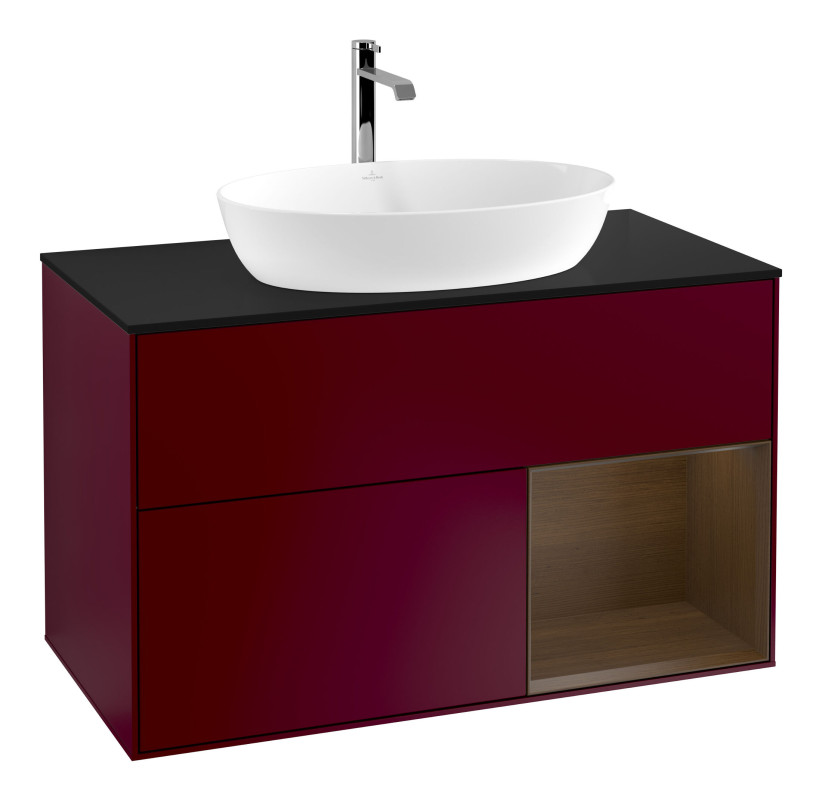 Тумба под раковину Villeroy & Boch Finion 100х50,1 см с подсветкой МДФ пион матовый лак/стекло черное матовое F782GNHB