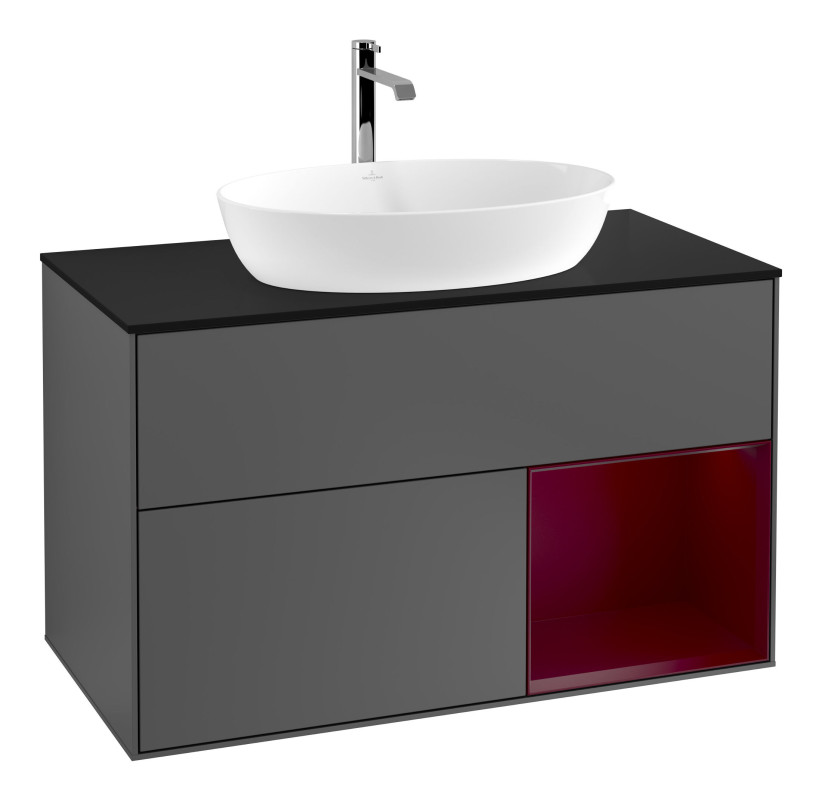 Тумба под раковину Villeroy & Boch Finion 100х50,1 см с подсветкой МДФ антрацит матовый лак/стекло черное матовое F782HBGK