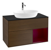 Тумба под раковину Villeroy & Boch Finion 100х50,1 см с подсветкой МДФ шпон грецкого ореха/стекло черное матовое F782HBGN