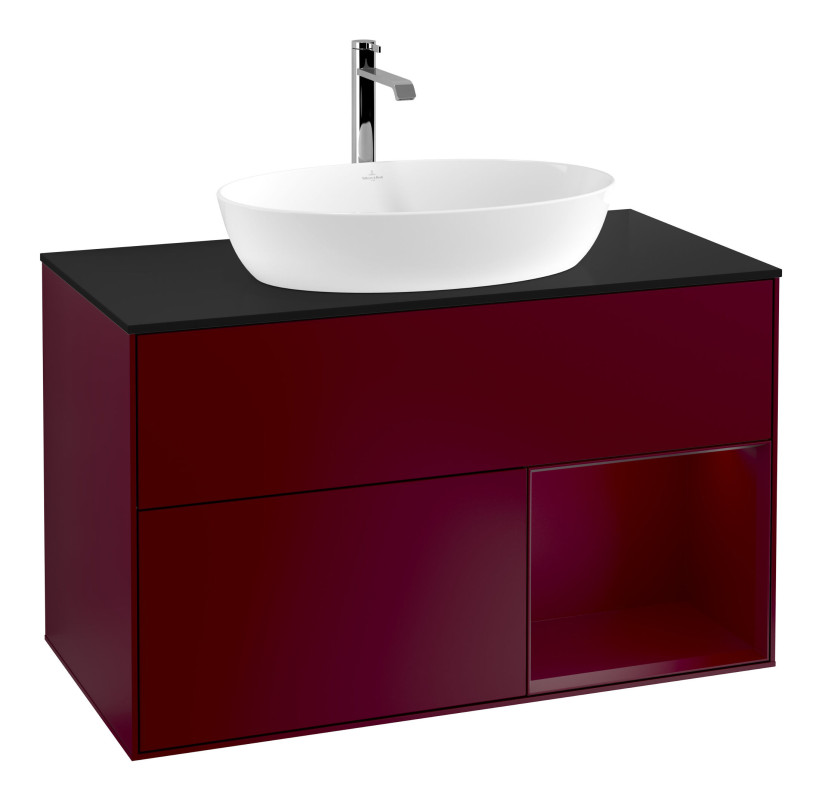 Тумба под раковину Villeroy & Boch Finion 100х50,1 см с подсветкой МДФ пион матовый лак/стекло черное матовое F782HBHB