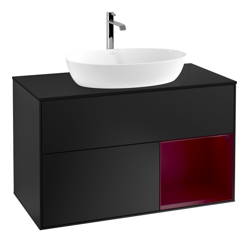 Тумба под раковину Villeroy & Boch Finion 100х50,1 см с подсветкой МДФ черный матовый лак/стекло черное матовое F782HBPD