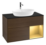 Тумба под раковину Villeroy & Boch Finion 100х50,1 см с подсветкой МДФ шпон грецкого ореха/стекло черное матовое F782HFGN