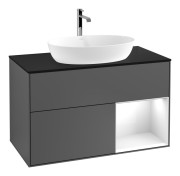 Тумба под раковину Villeroy & Boch Finion 100х50,1 см с подсветкой МДФ антрацит матовый лак/стекло черное матовое F782GFGK