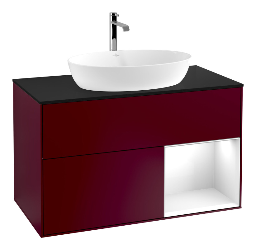 Тумба под раковину Villeroy & Boch Finion 100х50,1 см с подсветкой МДФ пион матовый лак/стекло черное матовое F782GFHB