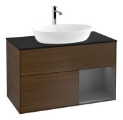 Тумба під раковину Villeroy & Boch Finion 100х50,1 см із підсвічуванням МДФ шпон волоського горіха/скло чорне матове F782GKGN