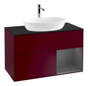 Тумба під раковину Villeroy & Boch Finion 100х50,1 см з підсвічуванням МДФ півонія матовий лак/скло чорне матове F782GKHB