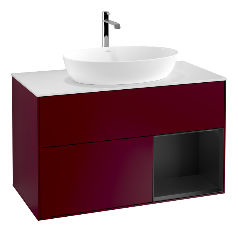 Тумба під раковину Villeroy & Boch Finion 100х50,1 см з підсвічуванням МДФ півонія матовий лак/скло біле матове F781PDHB