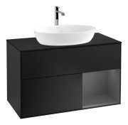 Тумба под раковину Villeroy & Boch Finion 100х50,1 см с подсветкой МДФ черный матовый лак/стекло черное матовое F782GKPD