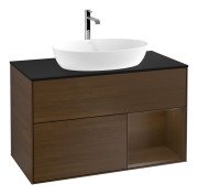 Тумба под раковину Villeroy & Boch Finion 100х50,1 см с подсветкой МДФ шпон грецкого ореха/стекло черное матовое F782GNGN