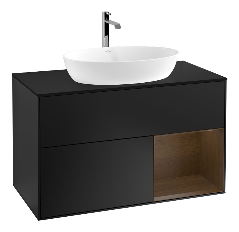 Тумба под раковину Villeroy & Boch Finion 100х50,1 см с подсветкой МДФ черный матовый лак/стекло черное матовое F782GNPD