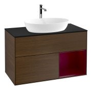 Тумба под раковину Villeroy & Boch Finion 100х50,1 см с подсветкой МДФ шпон грецкого ореха/стекло черное матовое F782HBGN