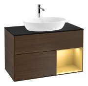 Тумба под раковину Villeroy & Boch Finion 100х50,1 см с подсветкой МДФ шпон грецкого ореха/стекло черное матовое F782HFGN