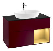 Тумба під раковину Villeroy & Boch Finion 100х50,1 см з підсвічуванням МДФ півонія матовий лак/скло чорне матове F782HFHB