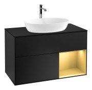 Тумба під раковину Villeroy & Boch Finion 100х50,1 см із підсвічуванням МДФ чорний матовий лак/скло чорне матове F782HFPD