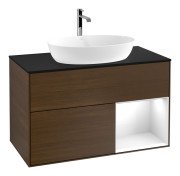 Тумба под раковину Villeroy & Boch Finion 100х50,1 см с подсветкой МДФ шпон грецкого ореха/стекло черное матовое F782GFGN