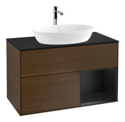 Тумба под раковину Villeroy & Boch Finion 100х50,1 см с подсветкой МДФ шпон грецкого ореха/стекло черное матовое F782PDGN