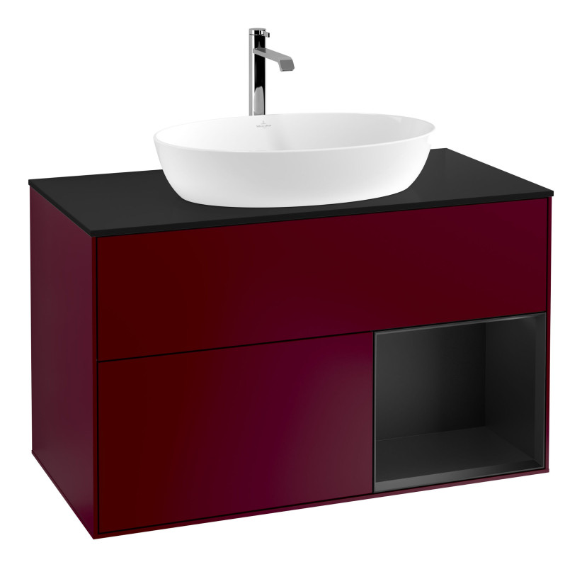 Тумба под раковину Villeroy & Boch Finion 100х50,1 см с подсветкой МДФ пион матовый лак/стекло черное матовое F782PDHB