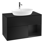 Тумба под раковину Villeroy & Boch Finion 100х50,1 см с подсветкой МДФ черный матовый лак/стекло черное матовое F782PDPD